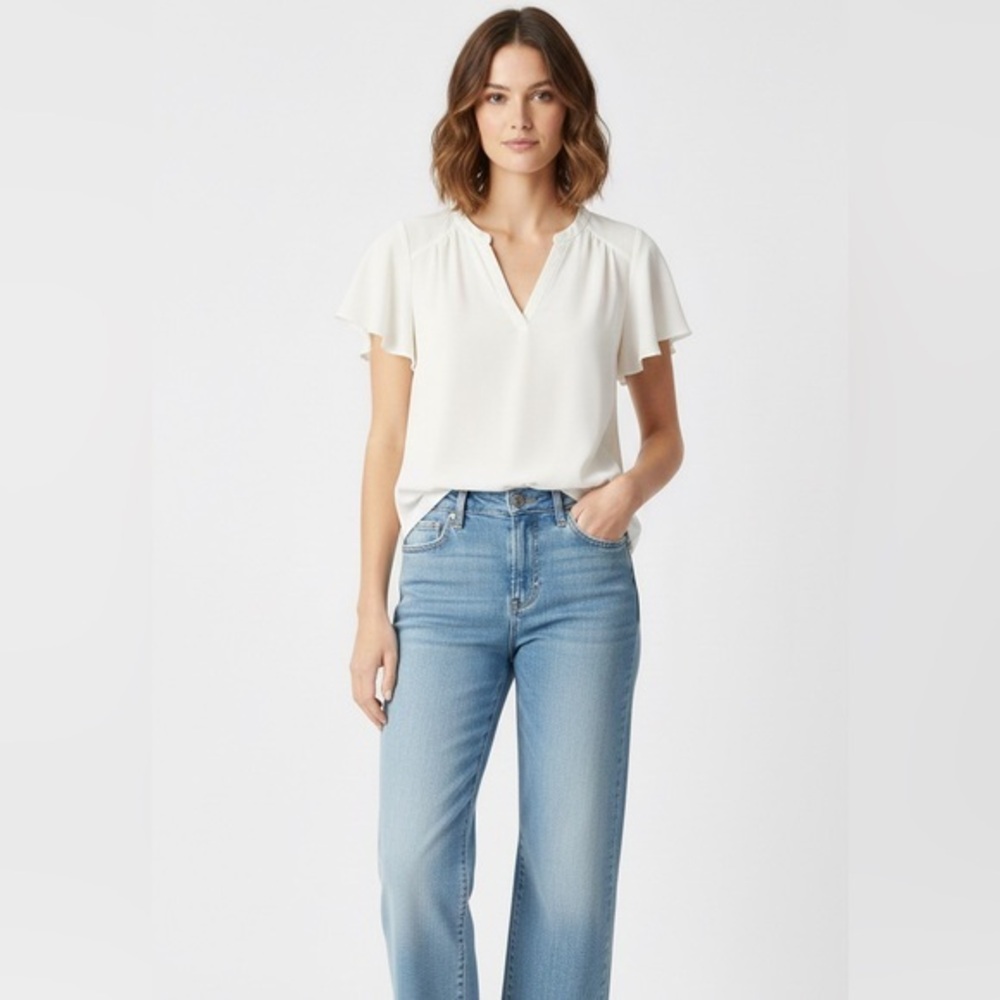 Banana Republic White Short Sleeve Blouse Size Large